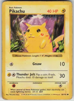 Pokemon TCG Pikachu Common Base Set (Shadowless) 058/102 - Image 1