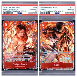 2026 ONE PIECE Illustration Box Vol 5 Sequential PSA 10 Promo Set - Ace & Sabo - Image 1