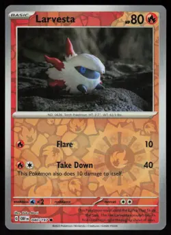 Larvesta 040/197 Common Obsidian Flames Pokemon Reverse Holo Near Mint - Image 1