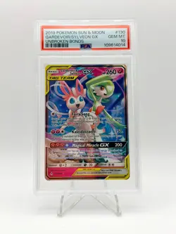 2019 POKEMON UNBROKEN BONDS UR TAG TEAM GARDEVOIR & SYLVEON GX 130/214 PSA 10 - Image 1