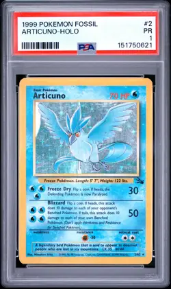 1999 POKEMON FOSSIL #2 ARTICUNO-HOLO PSA 1 - Image 1