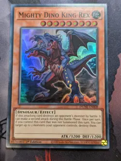 Mighty Dino King Rex DUNE-EN008 Super Rare 1st Edition YuGiOh Card - Image 1