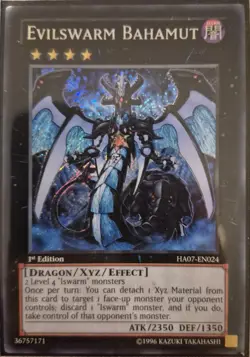 YuGiOh Evilswarm Bahamut Secret Rare 1st Edition HA07-EN024 - Image 1