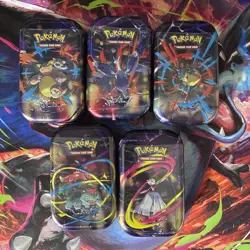 Pokemon Tcg Mega Heroes Mini Tins x5. Come With One Of Each Art. - Image 1