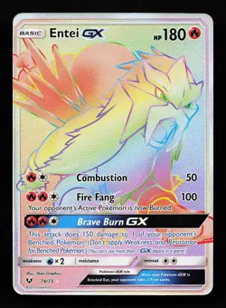 Entei GX 74/73 Rainbow Rare Shining Legends Pokemon Card - Image 1