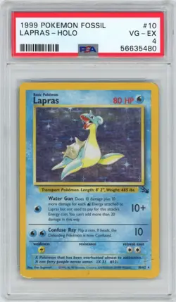 1999 Pokemon Fossil Lapras Holo #10 PSA 4 VG-EX - Image 1