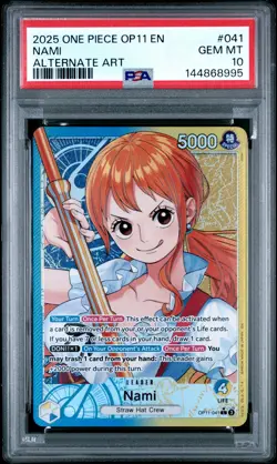 2025 ONE PIECE OP11-A FIST OF DIVINE SPEED ALTERNATE ART #041 NAMI PSA 10 - Image 1