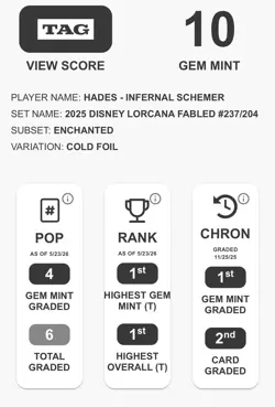 2025 Disney Lorcana FABLED Hades Infernal Schemer ENCHANTED TAG 10 🏆 TOP GRADE - Image 3