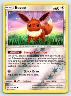 Pokemon Eevee SM Base Set SM01 Reverse Holo 101/149 LP TCG - Image 1