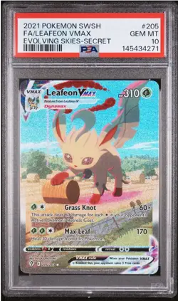Pokemon Leafeon VMAX Evolving Skies Secret Rare Full Alt Art #205 PSA 10 - Image 1