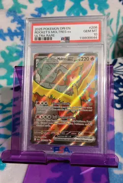 2025 POKEMON DRI EN-DESTINED RIVALS ULTRA RARE TEAM ROCKET'S MOLTRES EX PSA 10 - Image 1