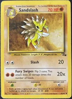 Sandslash 41/62 Fossil Regular *DAMAGED* Pokemon Card - Image 1
