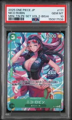 2025 ONE PIECE JAPANESE MINI-TIN PACK SET VOL.2 BISAI #111 NICO ROBIN PSA 10 - Image 1