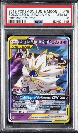 2019 POKEMON SUN & MOON COSMIC ECLIPSE #75 SOLGALEO & LUNALA GX PSA 10 - Image 1