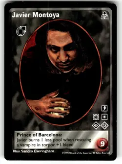 1995 Vampire: The Eternal Struggle CCG: Dark Sovereigns Card Javier Montoya - Image 1