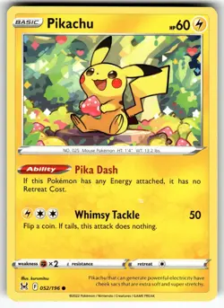 Pikachu 052/196 Common Lost Origin Pokemon Near Mint - Image 1