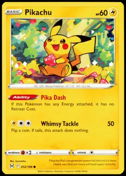 Pikachu 052/196 Common Lost Origin NM Pokemon LOR - Image 1