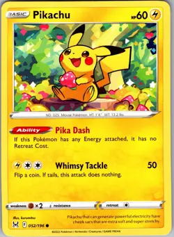 Pikachu 052/196 Common Lost Origin Pokemon Near Mint - Image 1