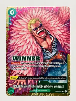CARD ONE PIECE TCG - Donquixote Doflamingo Justice Winner Promo alt art mint eng - Image 2