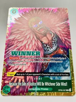 CARD ONE PIECE TCG - Donquixote Doflamingo Justice Winner Promo alt art mint eng - Image 3