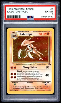 1999 POKEMON FOSSIL #9 KABUTOPS-HOLO PSA 6 - Image 1