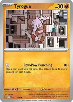 1x Tyrogue (#071/132) - Reverse Holofoil NM Eng Pokemon - ME01: Mega Evolution - Image 1