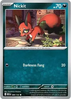 1x Nickit (#089/132) - Reverse Holofoil NM Eng Pokemon - ME01: Mega Evolution - Image 1
