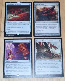 MTG 4x Rare Artifact Equipment DRAGON THRONE OF TARKIR, QUIETUS SPIKE, SUNFORGER - Image 1