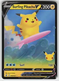Surfing Pikachu V Ultra Rare Celebrations 008/025 Pokemon - Image 1
