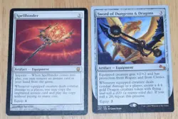 MTG 2x Rare Artifact Equipment SPELLBINDER & SWORD OF DUNGEONS & DRAGONS - Image 1
