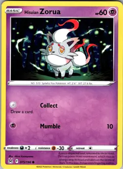 Hisuian Zorua Lost Origin 075/196 Common Pokemon Near Mint - Image 1