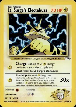 Lt. Surge's Electabuzz 6/132 Holo Rare Gym Heroes Multi Item Discount LP - Image 1