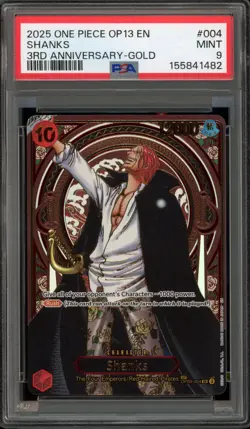One Piece CCG Shanks 3rd Anniversary Gold OP09-004 PSA 9 Mint - Image 1