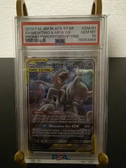 PSA 10 GEM MINT 2019 POKEMON SM BLACK STAR PROMO #SM191 FULL ART/MEWTWO & MEW GX - Image 1