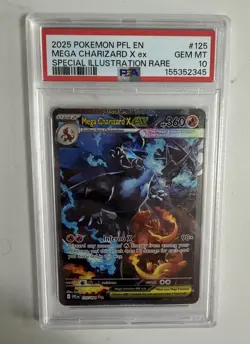 2025 POKEMON PFL EN-PHANTASMAL FLAMES #125 MEGA CHARIZARD X EX PSA 10 SIR - Image 1