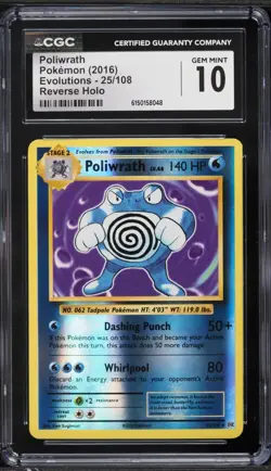 2016 Pokemon Evolutions Reverse Holo Poliwrath #25 CGC 10 - Image 1