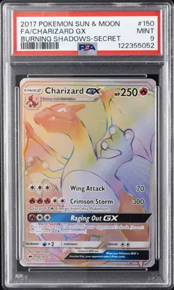 2017 POKEMON SUN & MOON BURNING SHADOWS SECRET #150 FULL ART/CHARIZARD GX PSA 9 - Image 1