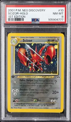 2001 POKEMON NEO DISCOVERY 1ST ED #10 SCIZOR-HOLO PSA 8 - Image 1