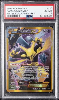 2016 POKEMON XY FATES COLLIDE SECRET #125 FULL ART/ALAKAZAM EX PSA 8 - Image 1