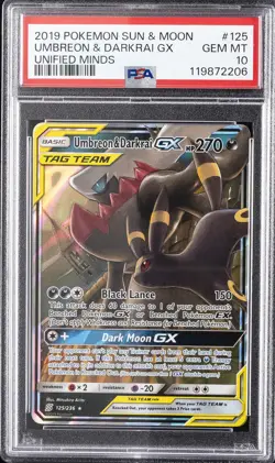 2019 POKEMON SUN & MOON UNIFIED MINDS #125 UMBREON & DARKRAI GX PSA 10 - Image 1