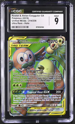 Rowlet & Alolan Exeggutor Gx 214/236 Ultra Rare Holo Pokemon CGC 9 Mint - Image 1