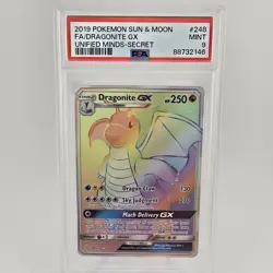 2019 POKEMON SUN & MOON UNIFIED MINDS DRAGONITE GX SECRET 248 FULL ART - PSA 9 - Image 1