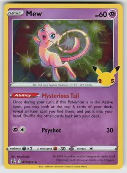 Mew 011/025 Holo Rare Celebrations Pokemon Holo Near Mint - Image 1