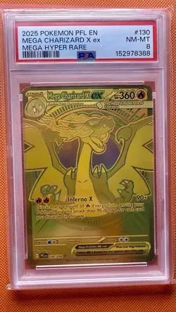 2025 Pokemon Mega Charizard X ex #130/094 Gold Hyper Rare PSA 8 - Image 1