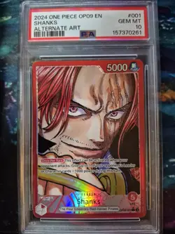 2024 ONE PIECE EMPERORS NEW WORLD OP09 001 SHANKS ALT ART LEADER PSA 10 GEM MINT - Image 1