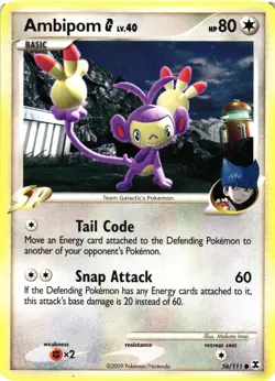 Pokemon TCG Platinum Rising Rivals Common Ambipom G 56/111 MP/HP - Image 1
