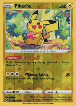 Pikachu 052/196 Common Lost Origin Pokemon Near Mint - Image 1