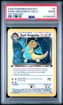 2000 POKEMON ROCKET 1ST EDITION #5 DARK DRAGONITE-HOLO PSA 2 - Image 1