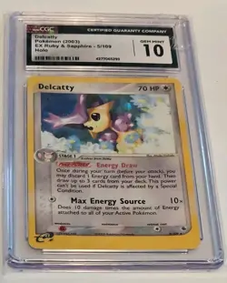 2003 POKEMON EX RUBY & SAPPHIRE DELCATTY HOLO #5/109 CGC 10 GEM MINT - Image 1