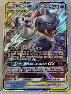 Pokemon TCG Blastoise & Piplup GX 38/236 Sm-Cosmic Eclipse Holo - Image 1